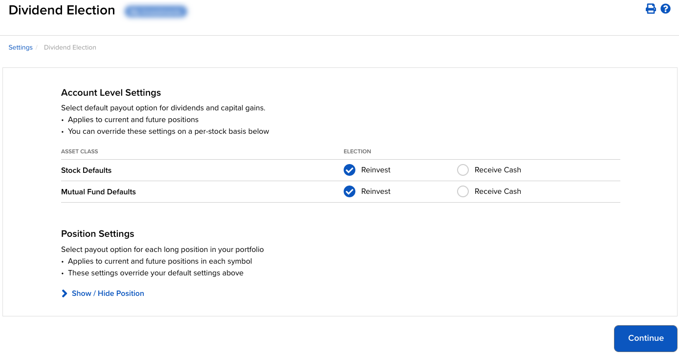 The dividend election panel in client portal. 